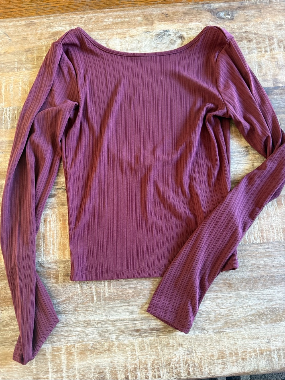 Cotton On Ribbed Long-Sleeve Top in Burgundy